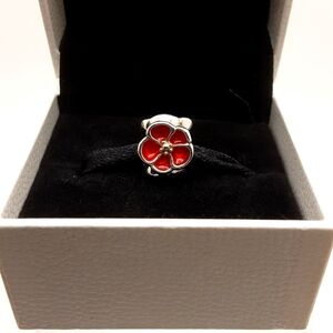 Authentic Pandora Red Poppy Charm - Excellent Used Condition